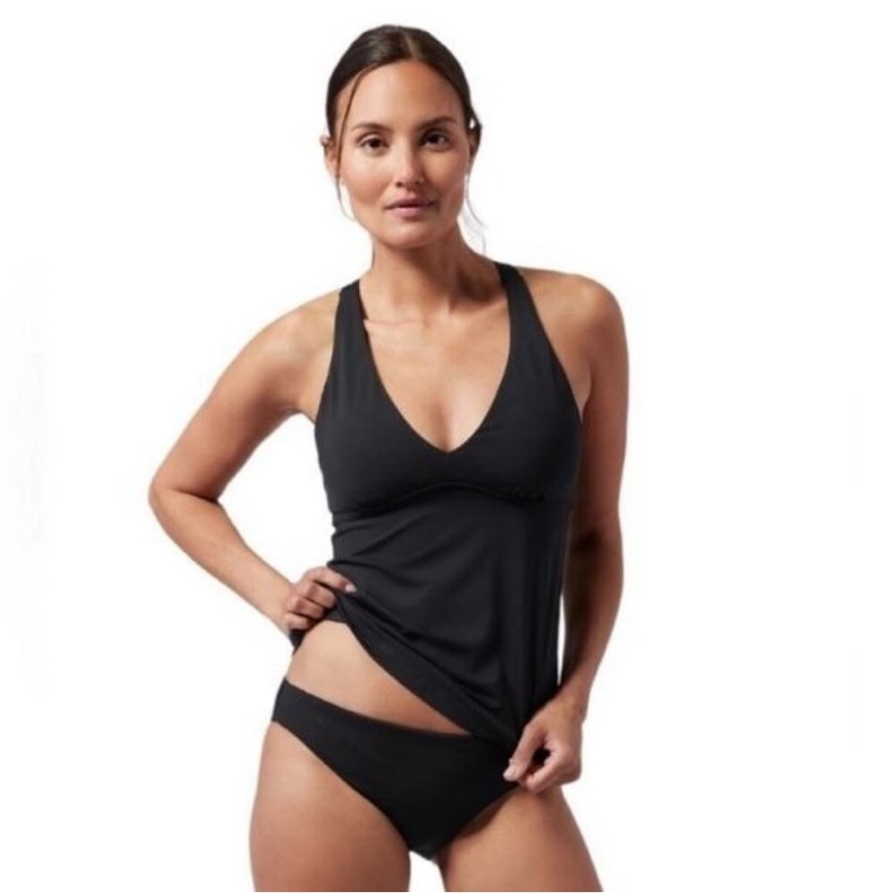 Athleta Womens Plunge Swim Tankini Swim Tank Black UPF 50+ XXS New